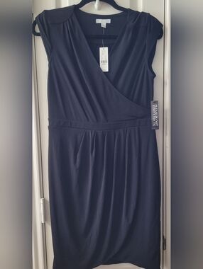 New York & Company Sleeveless Black Faux Wrap-Front Dress